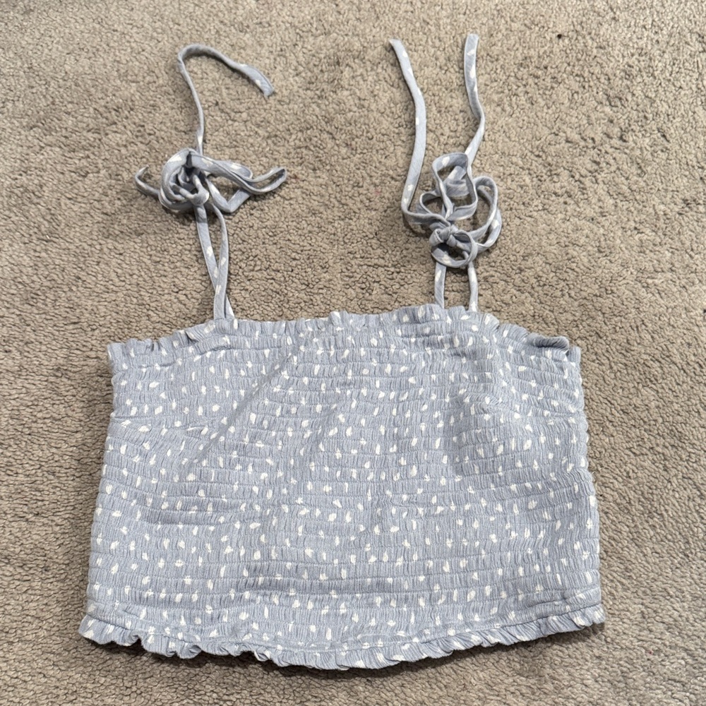 Abercrombie & Fitch Blue & White Crop Top with Tie Straps
